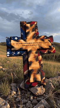 Handmade Tattered Flag Cross engraved with Psalm 23