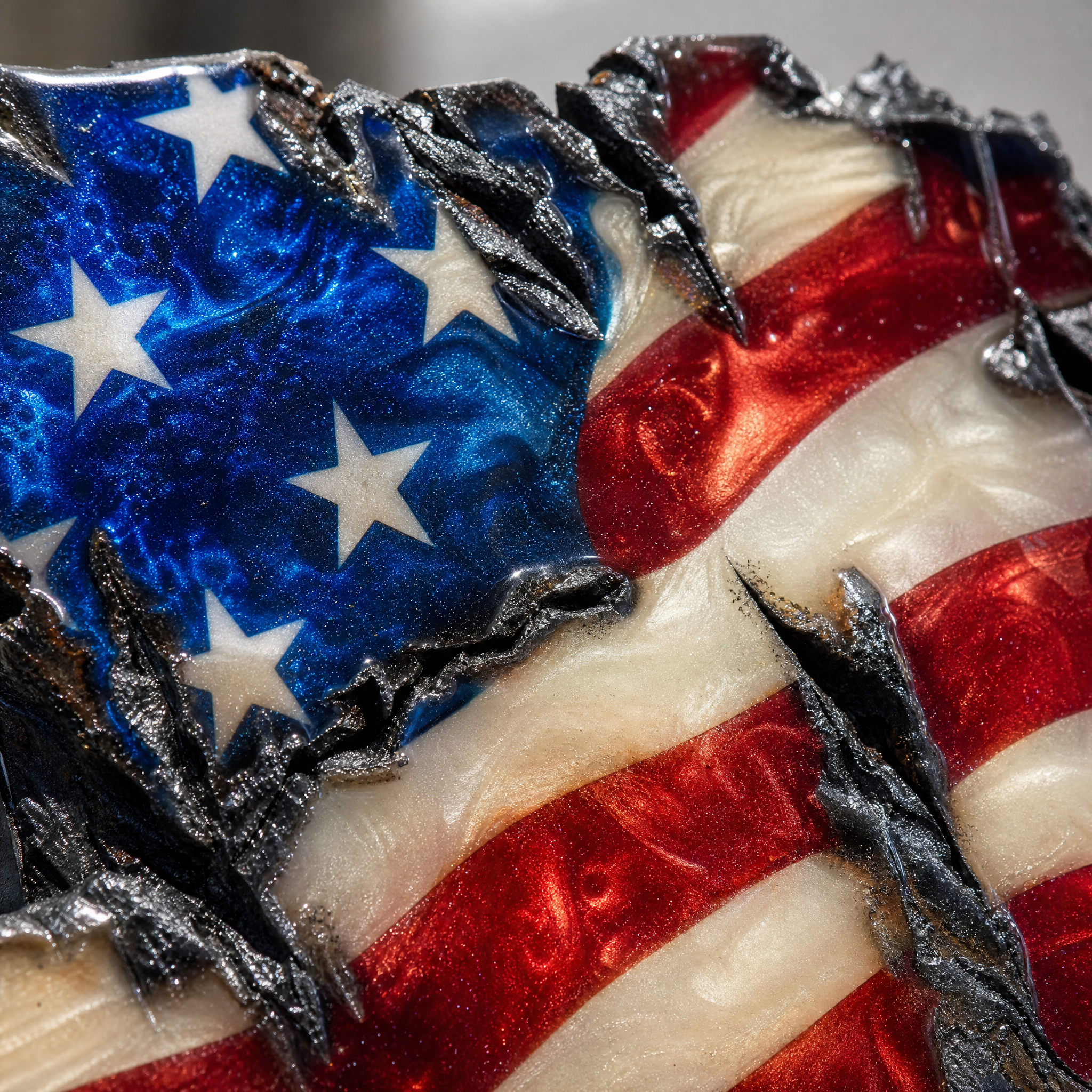 Tattered American flag resin detail