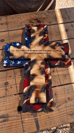 Engraving Psalm 23 into the cross by hand