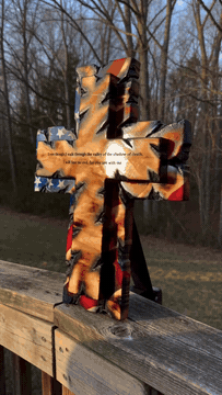 Handmade Tattered Flag Cross engraved with Psalm 23